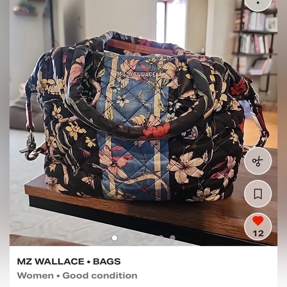 MZ Wallace  Black/Blue Small Floral Sutton bag with Blue Stripe - Picture 6 of 11